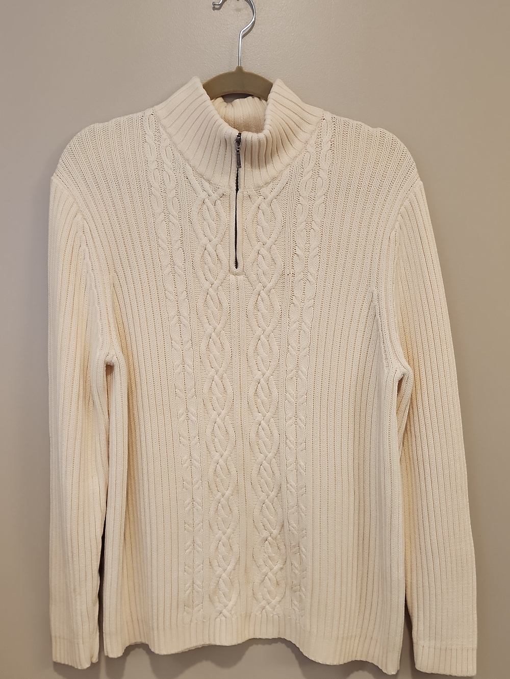 Vintage Lands' End Fisherman's Sweater 1/4 Zip Cream Classic Nautical size Large